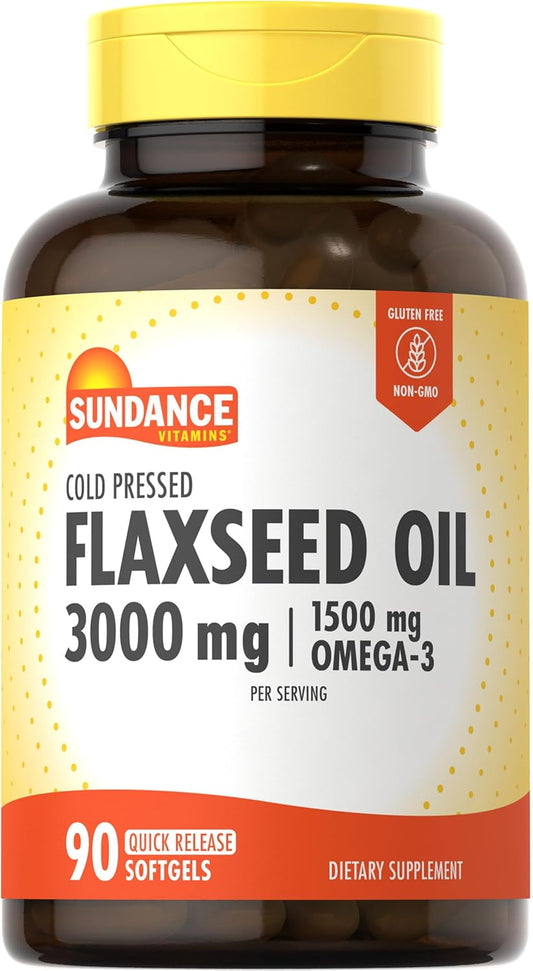 High Potency Flaxseed Oil Softgels - 90 Count with Omega-3 - Cold Pressed & Non-GMO - Gluten Free Omega-3 Supplement