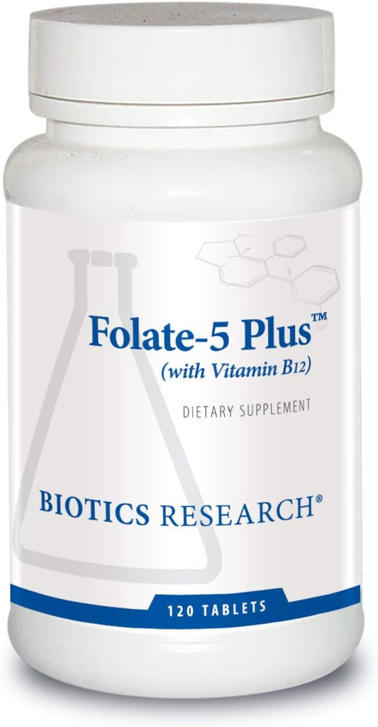 High Potency Folate 5 Plus with B12 for Methyl Support, Pregnancy Nutrition, and Energy - 120 tabs