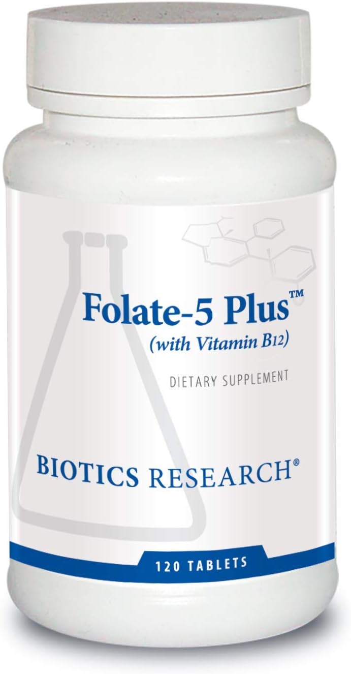 High Potency Folate 5 Plus with B12 for Methyl Support, Pregnancy Nutrition, and Energy - 120 tabs