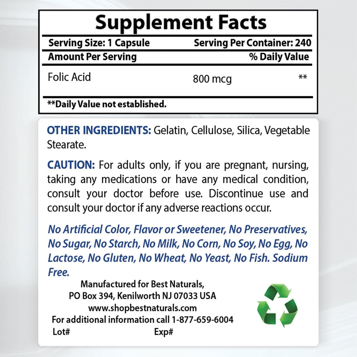 High Potency Folic Acid 800mcg and Vitamin C 1000mg - Top Quality Dietary Supplement for Well-being and Immune Support