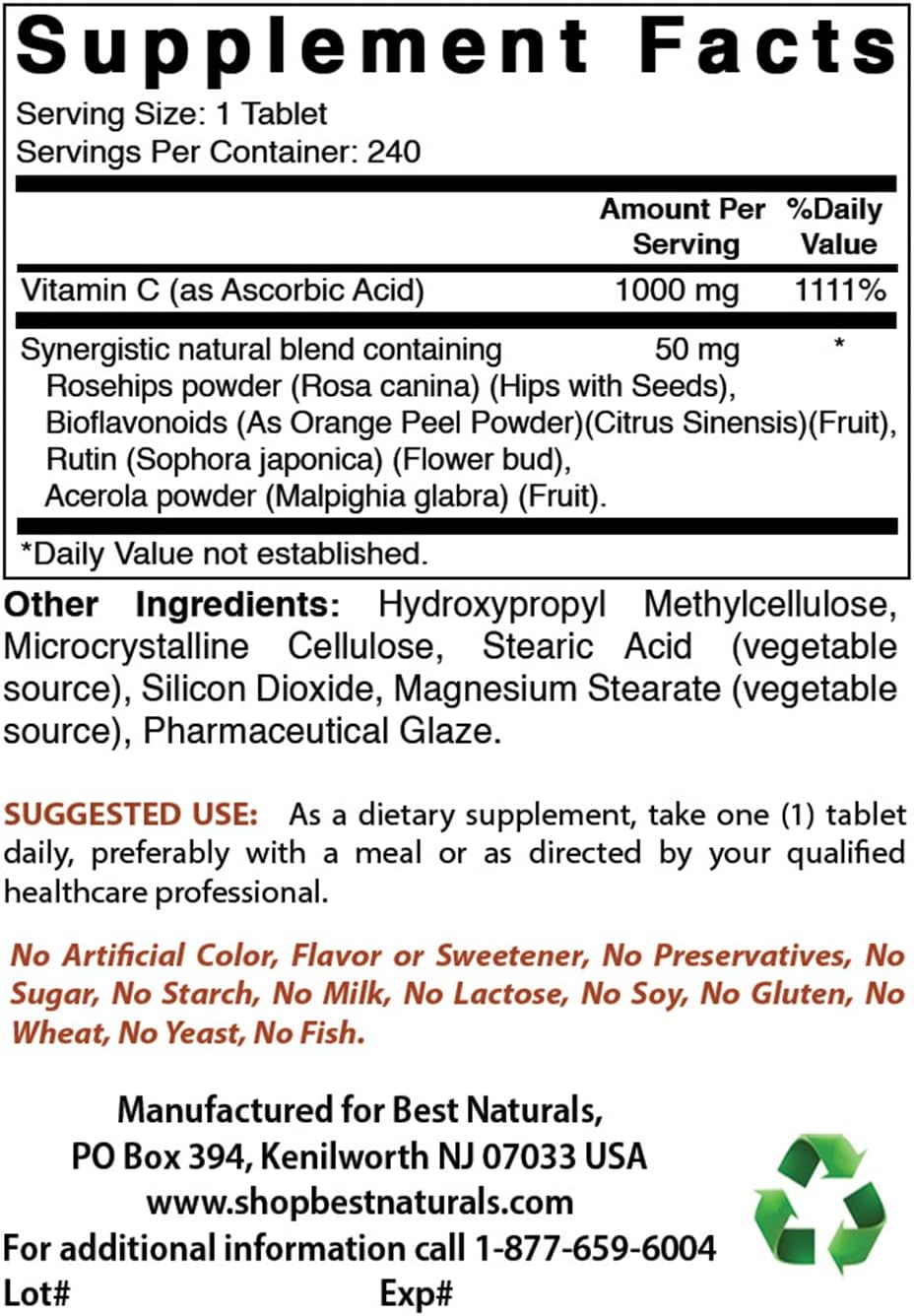High Potency Folic Acid 800mcg and Vitamin C 1000mg - Top Quality Dietary Supplement for Well-being and Immune Support