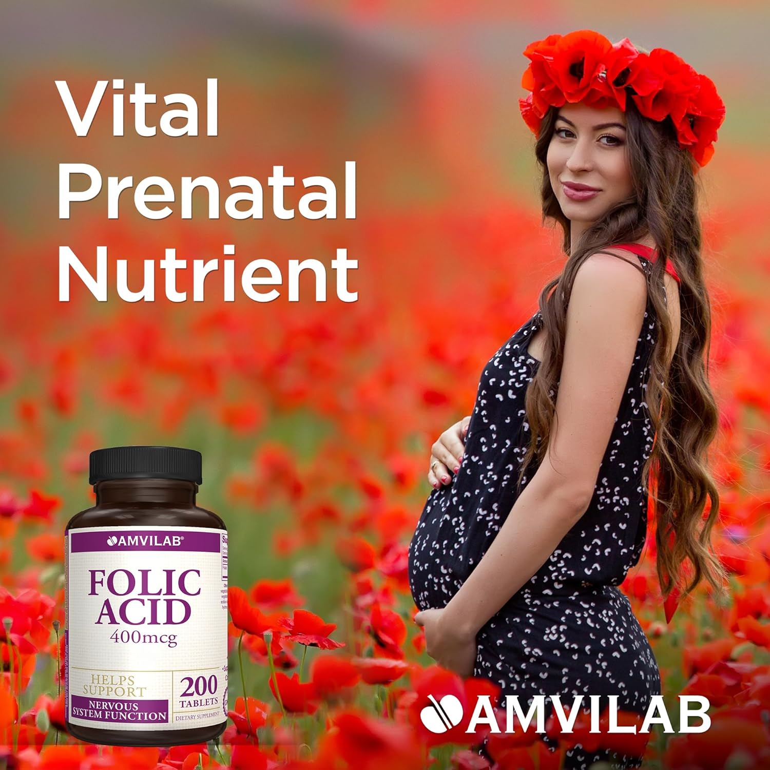 High Potency Folic Acid Supplement for Nervous System Support - 200 Tablets, 200 Day Supply