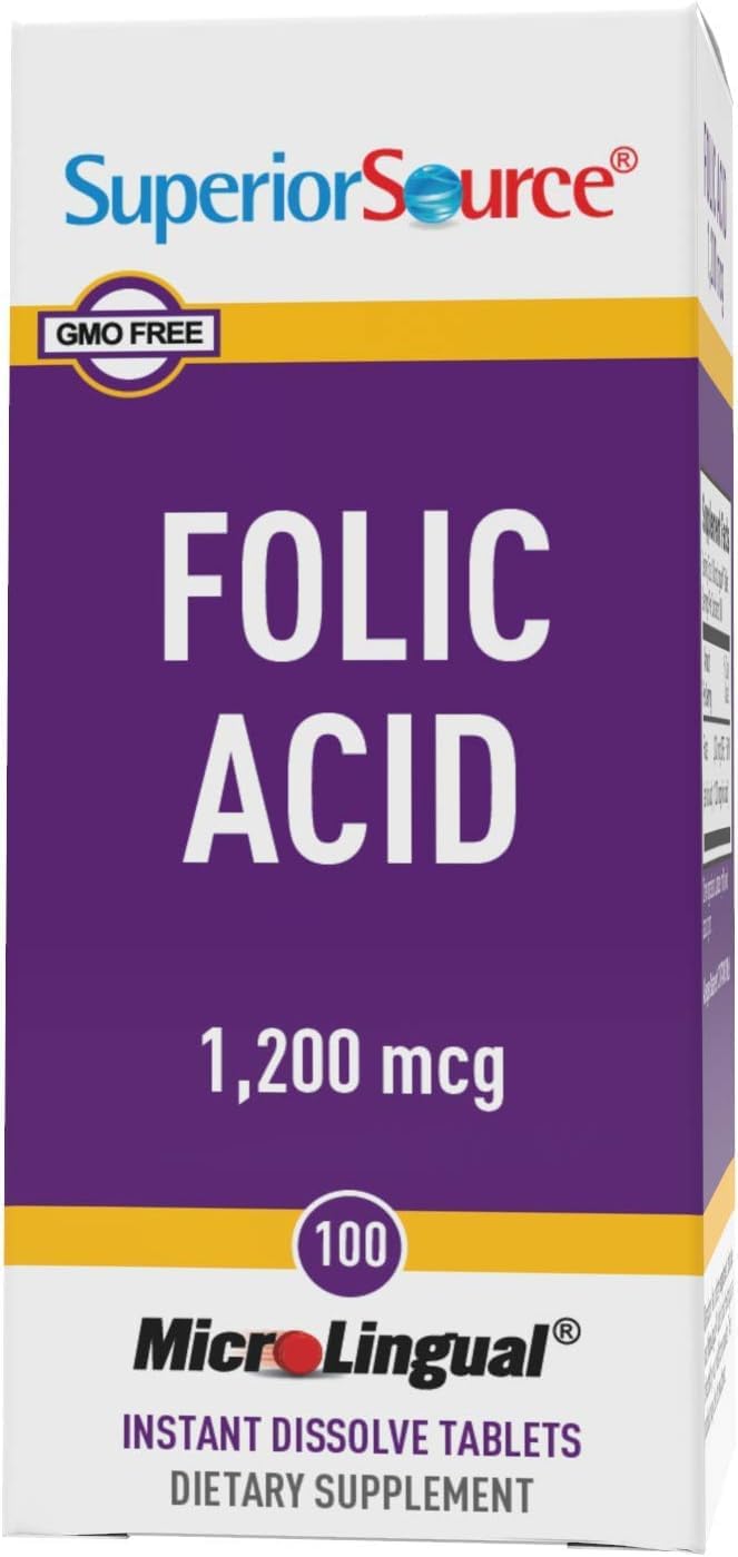 High Potency Folic Acid Vitamin B9 1200 mcg Sublingual Tablets, 100 Count