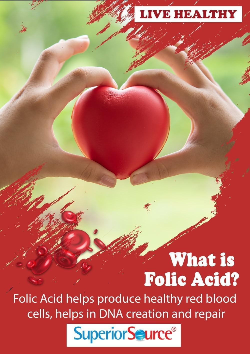 High Potency Folic Acid Vitamin B9 1200 mcg Sublingual Tablets, 100 Count