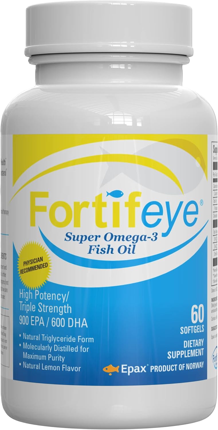 High-Potency Fortifeye Super Omega-3 Fish Oil Supplement - 1600 mg Omega 3 with EPA and DHA - Natural Lemon Flavor - 30 Servings