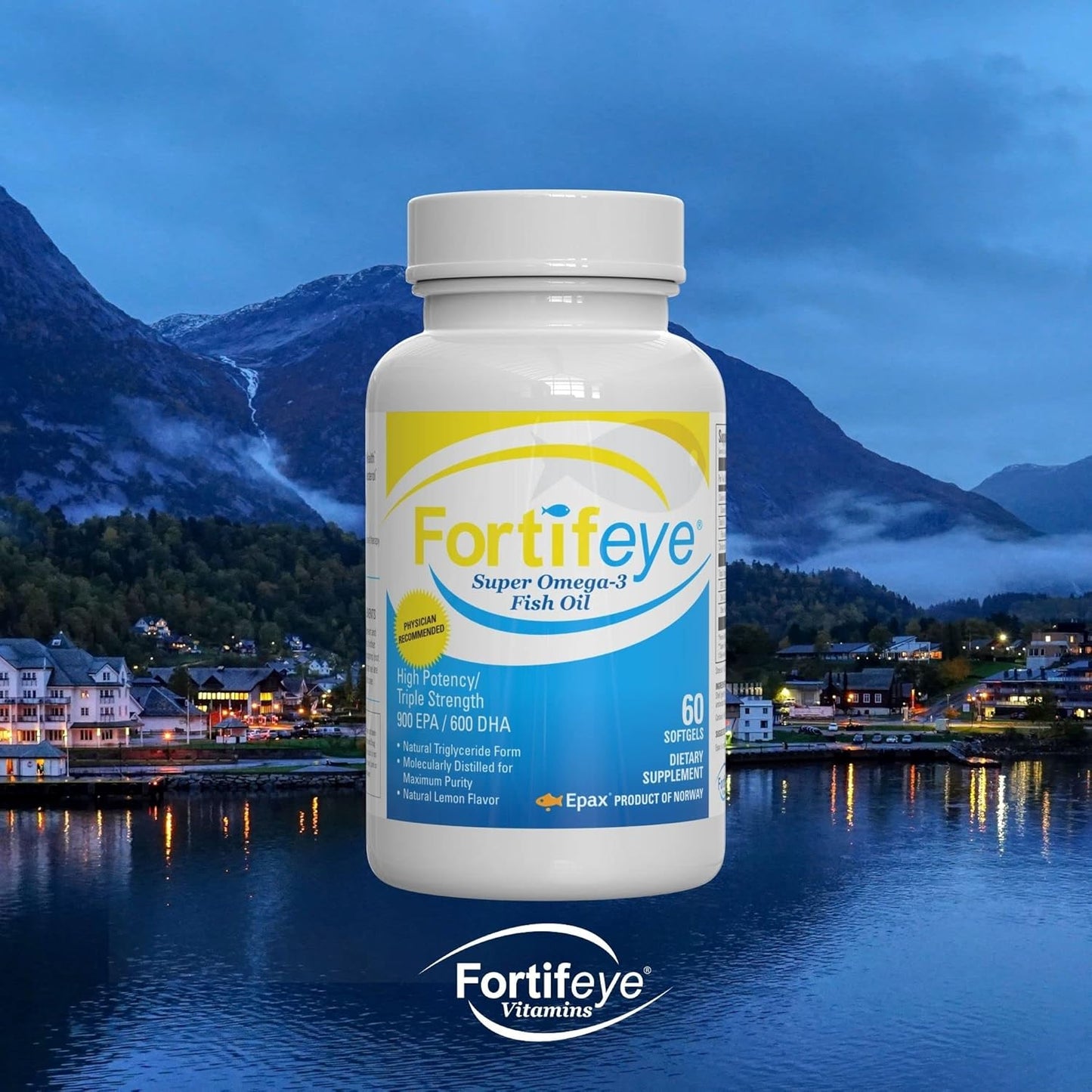 High-Potency Fortifeye Super Omega-3 Fish Oil Supplement - 1600 mg Omega 3 with EPA and DHA - Natural Lemon Flavor - 30 Servings