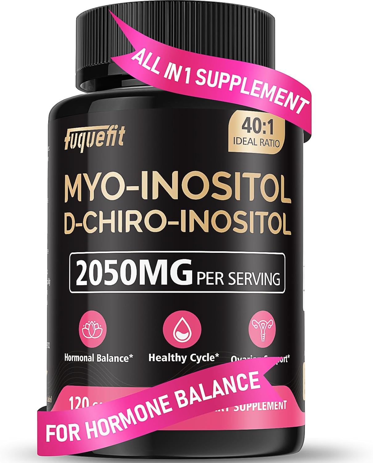 High Potency Fuquefit Inositol Supplement for Women - 2050mg Myo-Inositol & D-Chiro Inositol Capsules with Vitamins - Fertility Support