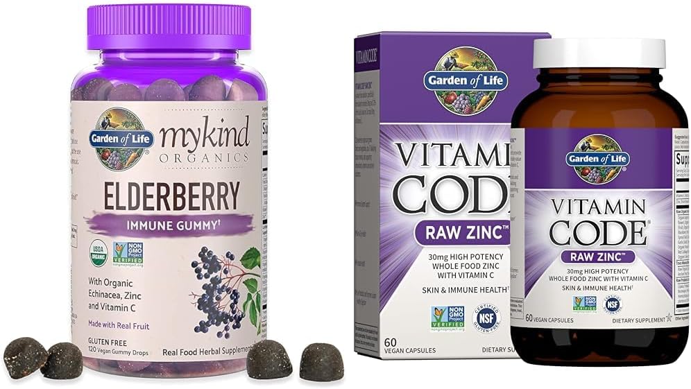 High Potency Garden of Life Organics Elderberry Gummies with Zinc & Vitamin C for Adults and Kids - 30mg Zinc Supplement