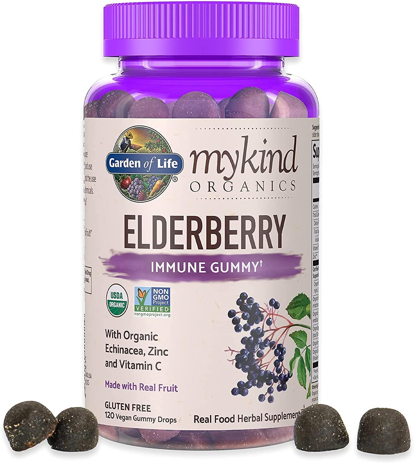 High Potency Garden of Life Organics Elderberry Gummies with Zinc & Vitamin C for Adults and Kids - 30mg Zinc Supplement