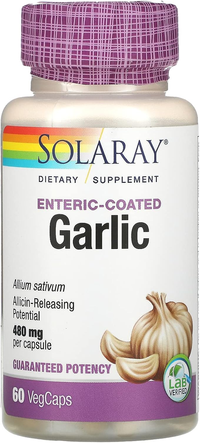 High Potency Garlic Supplement by SOLARAY - 500mg | 60 Capsules for Heart Health and Immune Support
