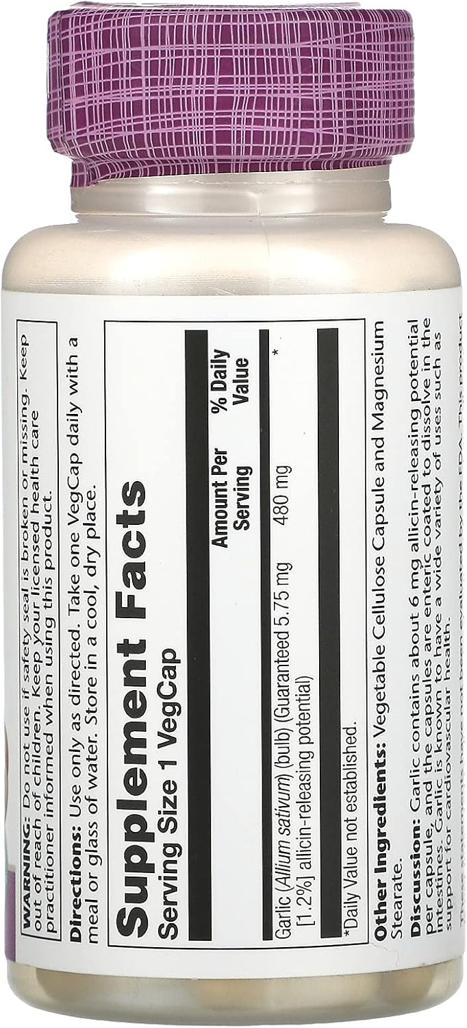 High Potency Garlic Supplement by SOLARAY - 500mg | 60 Capsules for Heart Health and Immune Support