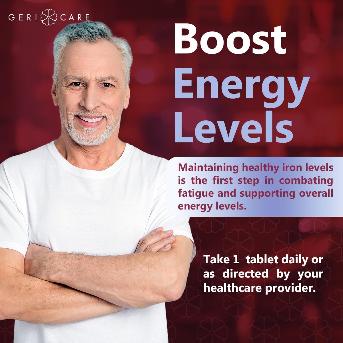 High Potency GeriCare Ferrous Sulfate Tablets 325mg with 65mg Elemental Iron - 100 Count Dietary Supplement Pack