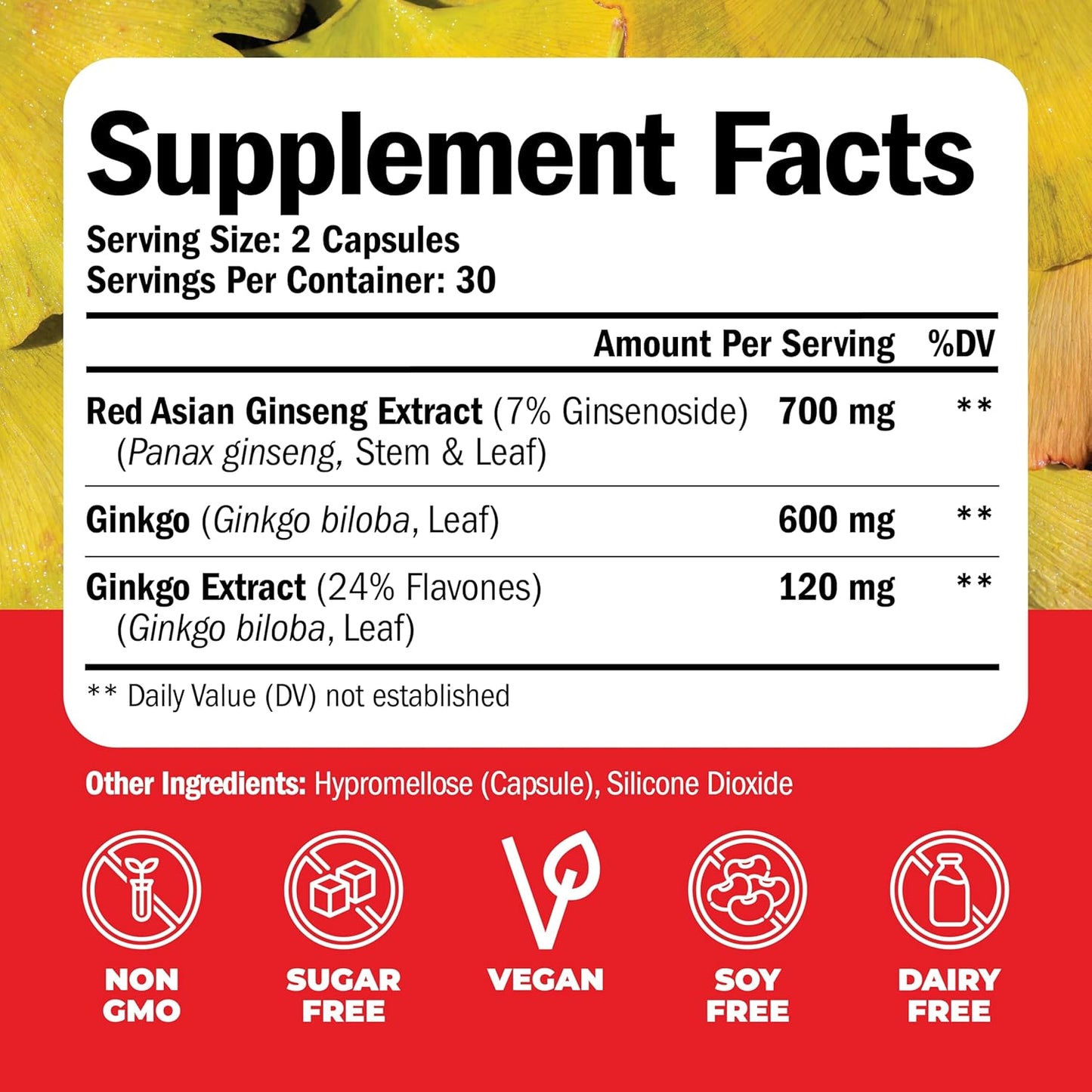 High Potency Ginseng & Ginkgo Biloba Nootropic Brain Support Supplement - Memory & Focus Boost - 800mg Panax Ginseng + 600mg Gingko + 120mg Ginkgo Biloba Extract - Vimerson Health