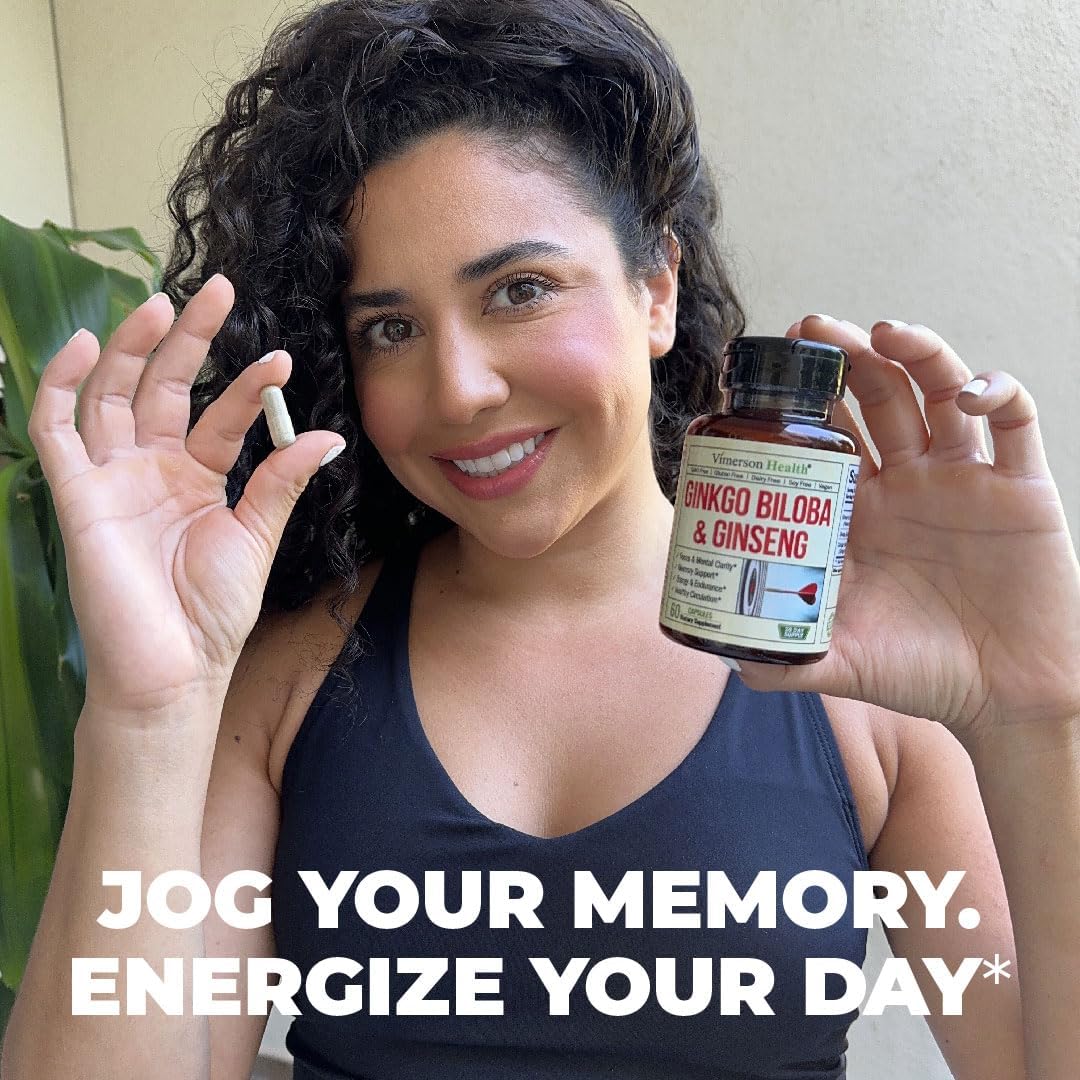 High Potency Ginseng & Ginkgo Biloba Nootropic Brain Support Supplement - Memory & Focus Boost - 800mg Panax Ginseng + 600mg Gingko + 120mg Ginkgo Biloba Extract - Vimerson Health