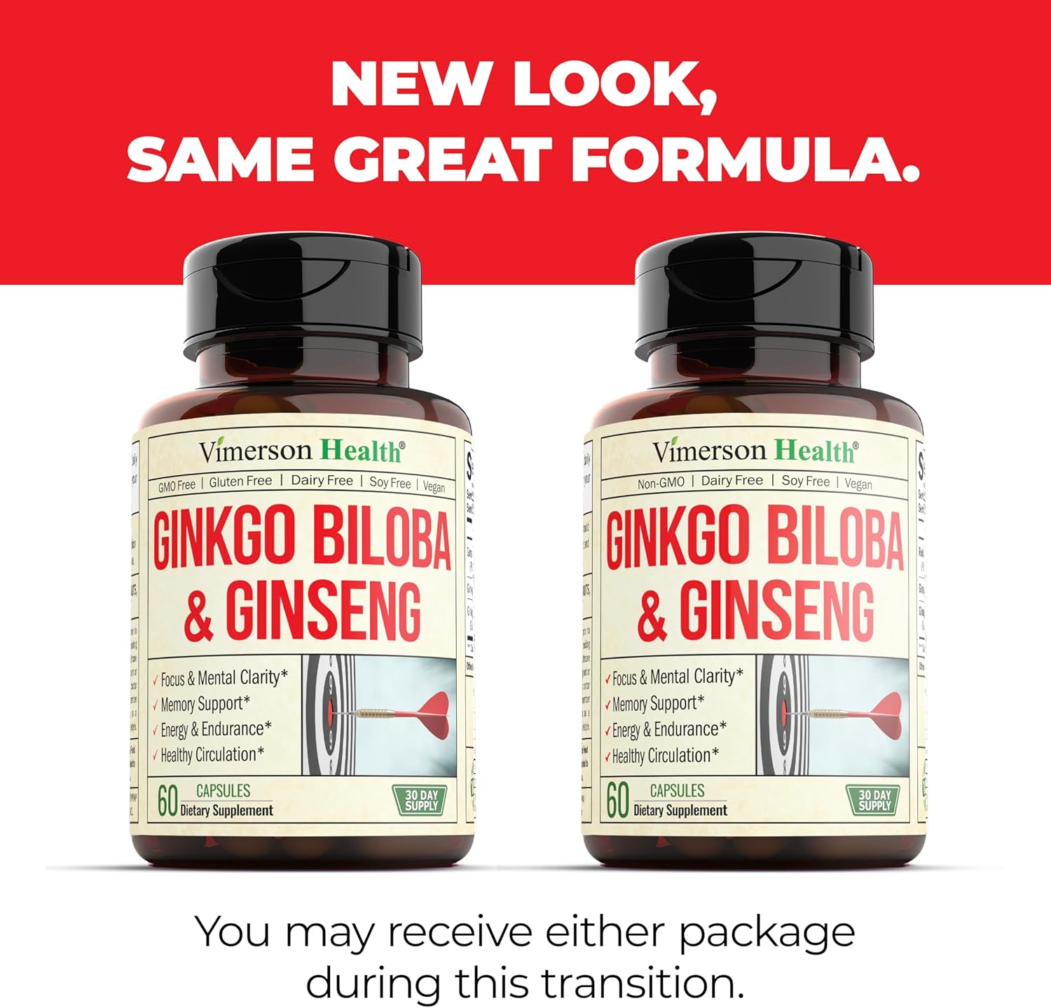 High Potency Ginseng & Ginkgo Biloba Nootropic Brain Support Supplement - Memory & Focus Boost - 800mg Panax Ginseng + 600mg Gingko + 120mg Ginkgo Biloba Extract - Vimerson Health