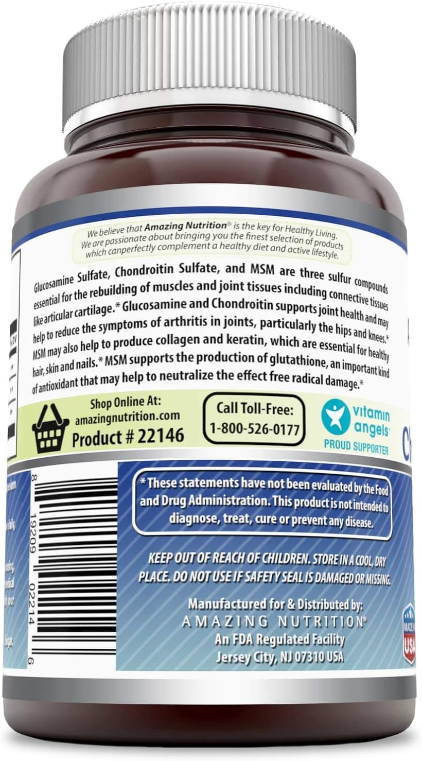 High Potency Glucosamine Chondroitin MSM 1850mg Capsules | Joint Health Supplement | Non-GMO, Gluten Free | Made in USA (120 Count)