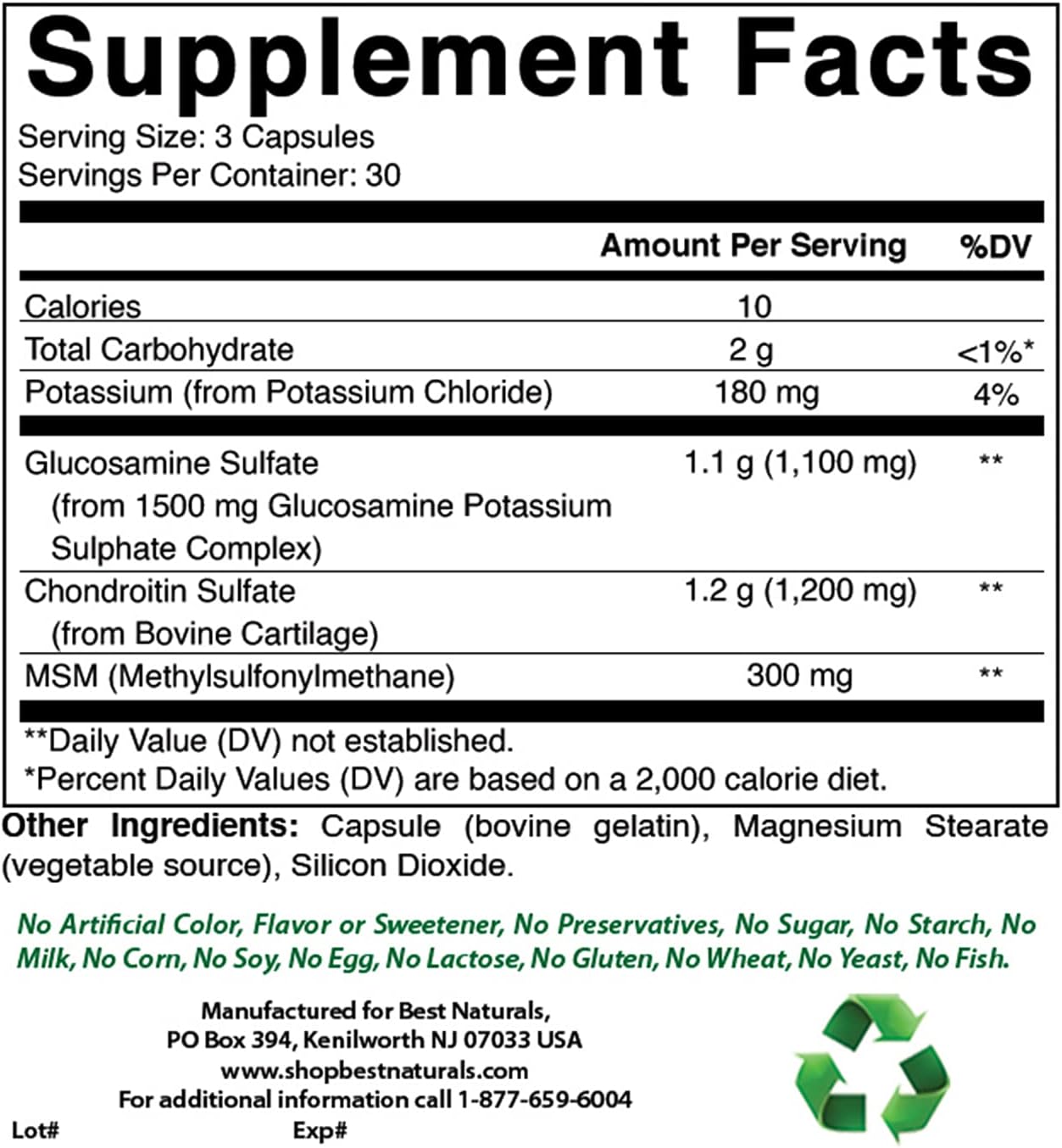 High-Potency Glucosamine Chondroitin MSM Supplements, 2600mg per Serving, 90 Capsules - 90 Count Pack