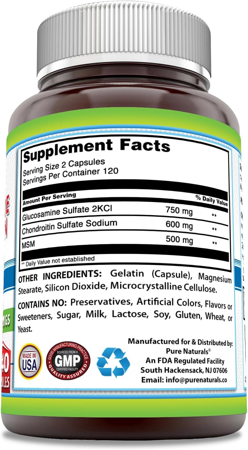 High Potency Glucosamine Chondroitin MSM Supplement | 240 Capsules | Non-GMO | Gluten-Free | Made in USA | 1850 Mg