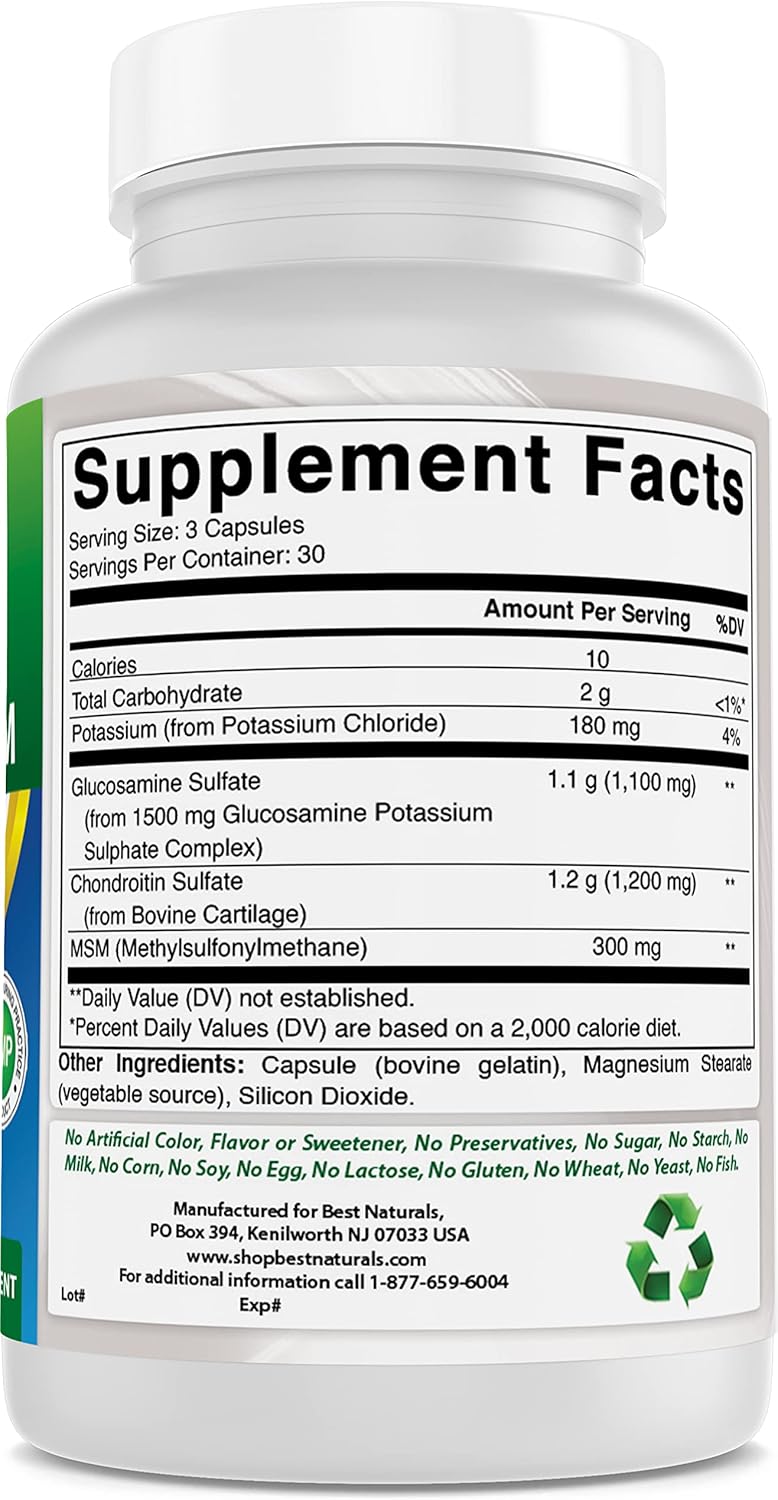 High-Potency Glucosamine Chondroitin MSM Supplements, 2600mg per Serving, 90 Capsules - 90 Count Pack