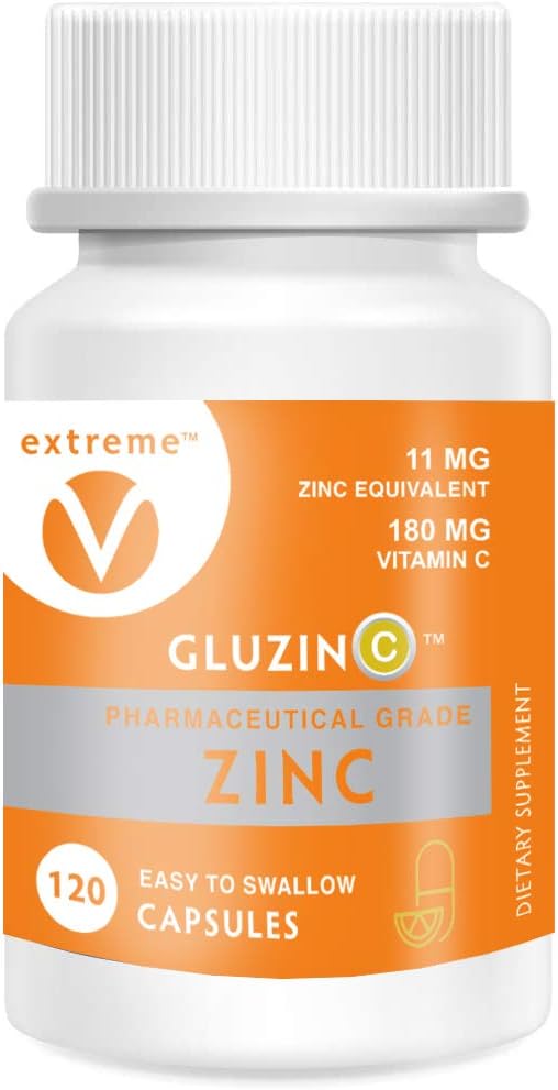 High Potency GluzinC 11MG Zinc + 180MG Vitamin C Capsules - 120 Vegetarian Capsules