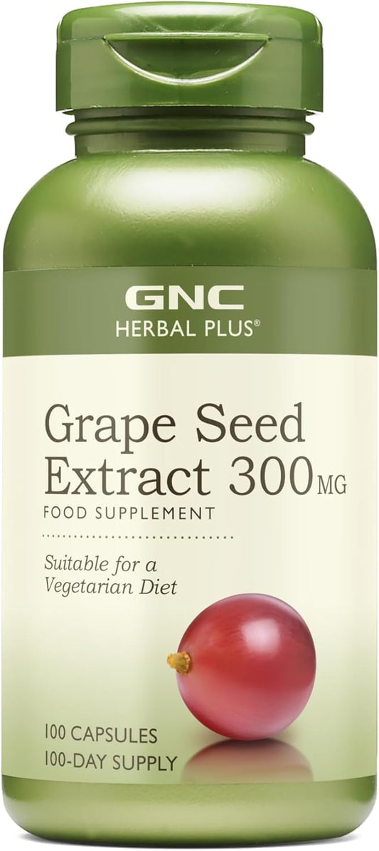 High-Potency GNC Herbal Plus Grape Seed Extract Capsules - 300mg Antioxidant Support - 100 Count