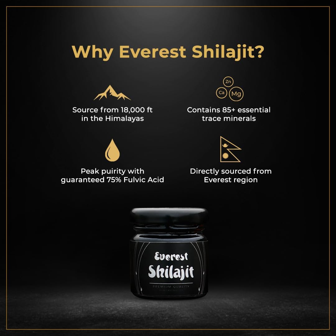 High Potency Gold Grade Everest Shilajit Resin for Men & Women | Pure Nepalese Shilajit with 85+ Trace Minerals | 75% Fulvic Acid | Lab Tested | 50 Servings, 25 GM