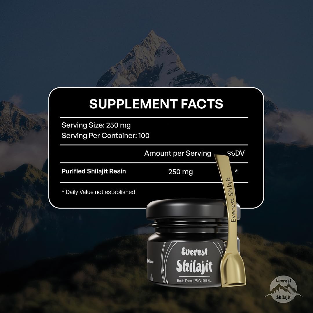 High Potency Gold Grade Everest Shilajit Resin for Men & Women | Pure Nepalese Shilajit with 85+ Trace Minerals | 75% Fulvic Acid | Lab Tested | 50 Servings, 25 GM