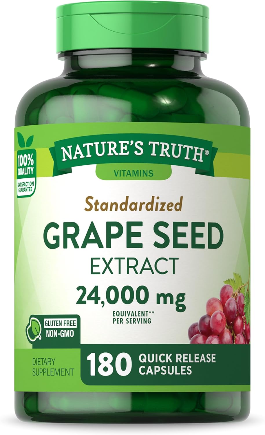 High Potency Grape Seed Extract Capsules - 24,000 mg | 180 Count | Non-GMO & Gluten Free Formula | Standardized Supplement