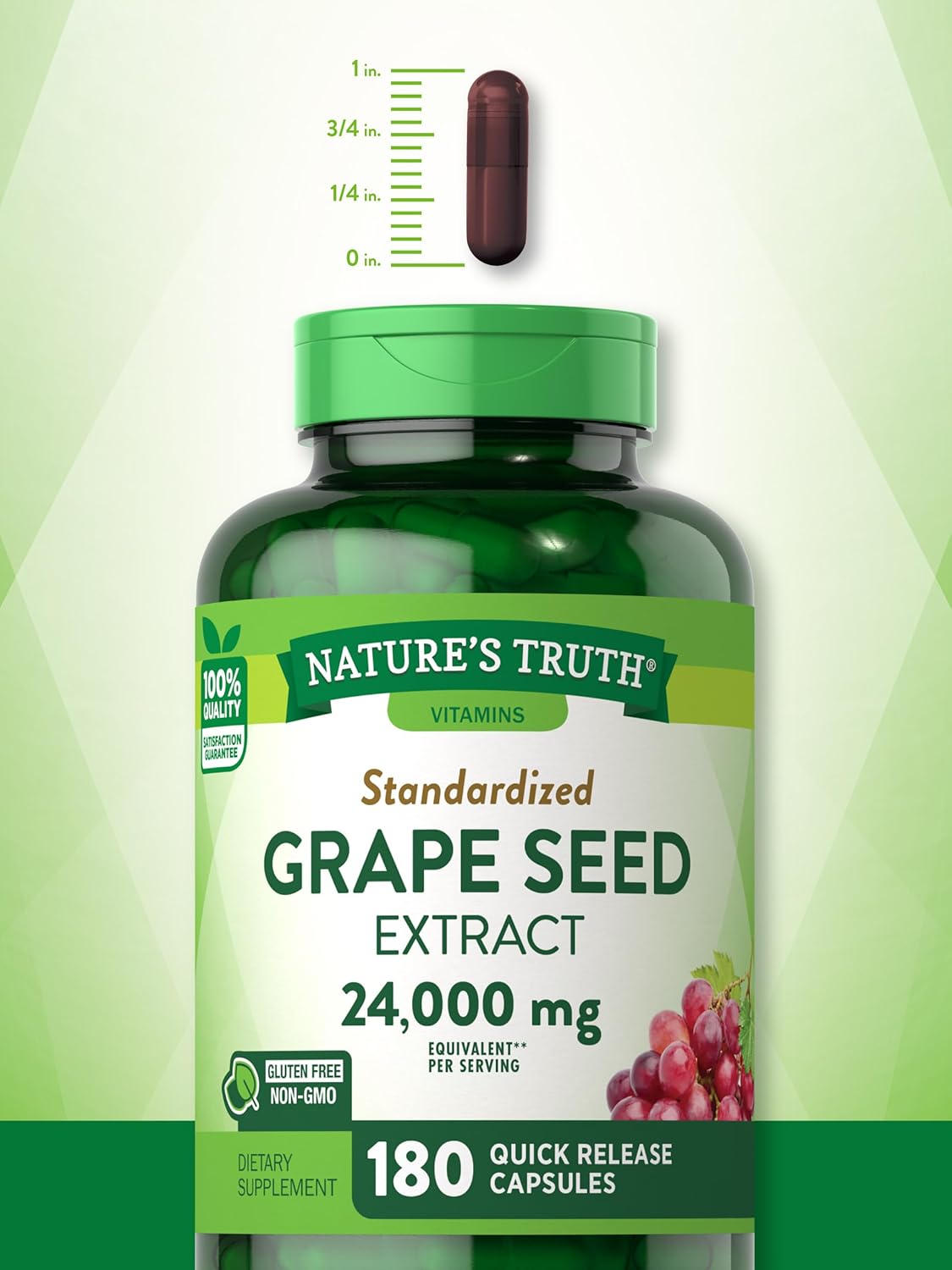 High Potency Grape Seed Extract Capsules - 24,000 mg | 180 Count | Non-GMO & Gluten Free Formula | Standardized Supplement