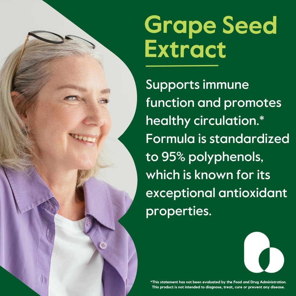 High Potency Grape Seed Extract Capsules - 500mg (120 Vegan Caps) - Non-Stearate Formula - 95% Polyphenol Concentration
