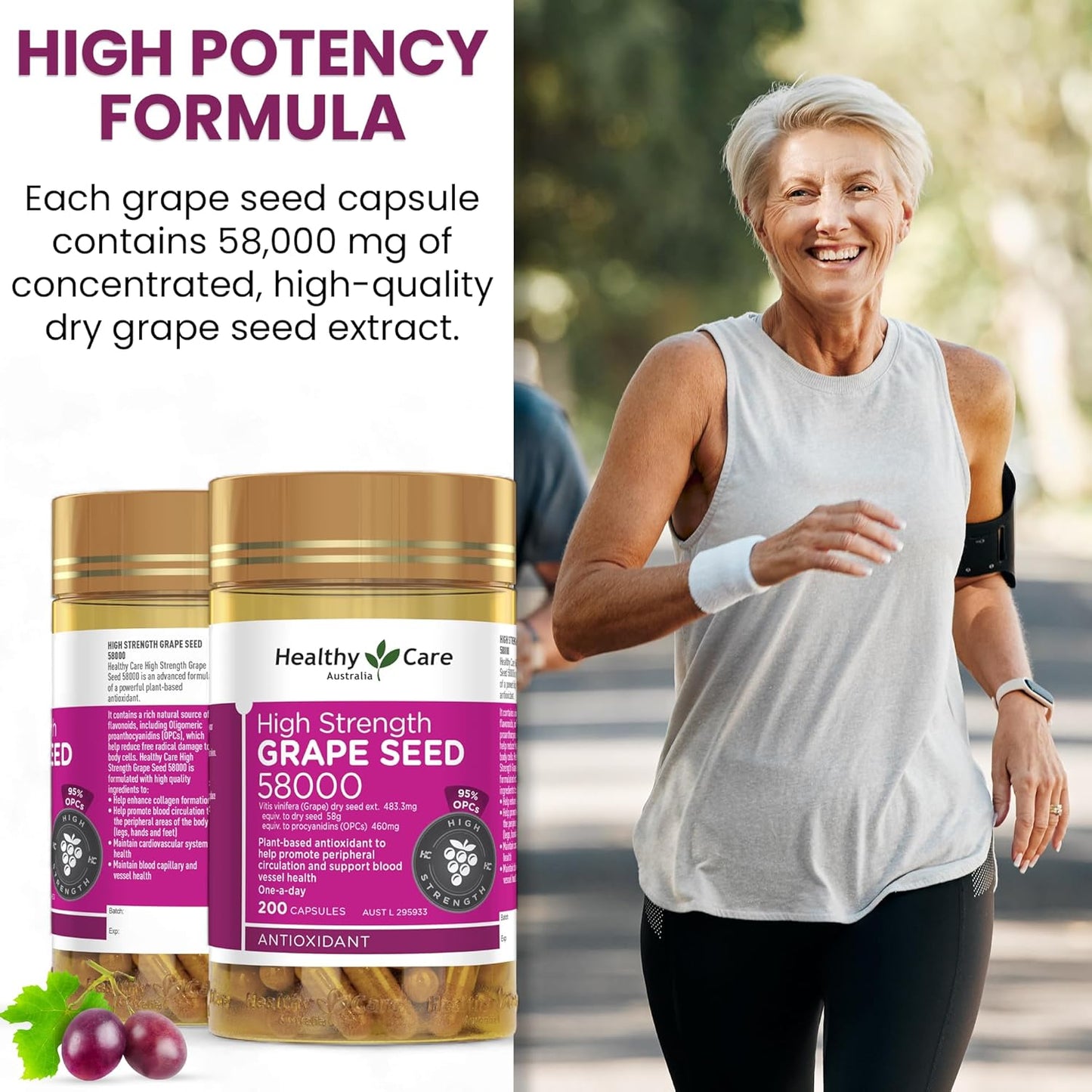 High Potency Grape Seed Extract Capsules - 58000 Strength, 200 Count - Antioxidant Supplement for Wellness and Immune Support