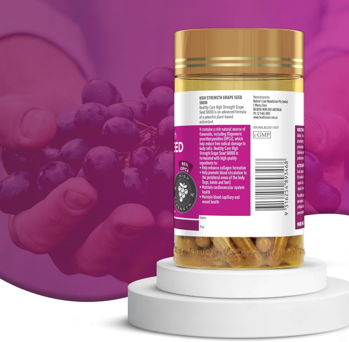 High Potency Grape Seed Extract Capsules - 58000 Strength, 200 Count - Antioxidant Supplement for Wellness and Immune Support