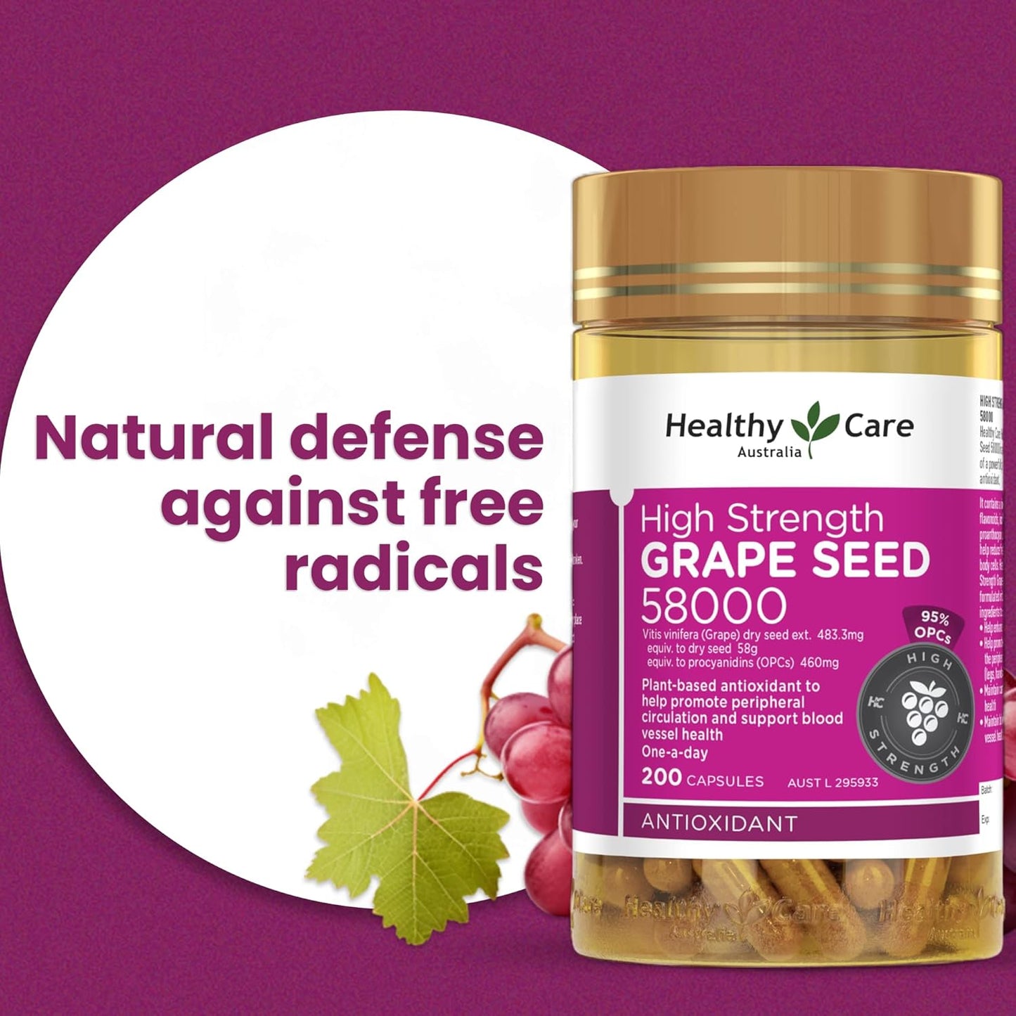 High Potency Grape Seed Extract Capsules - 58000 Strength, 200 Count - Antioxidant Supplement for Wellness and Immune Support