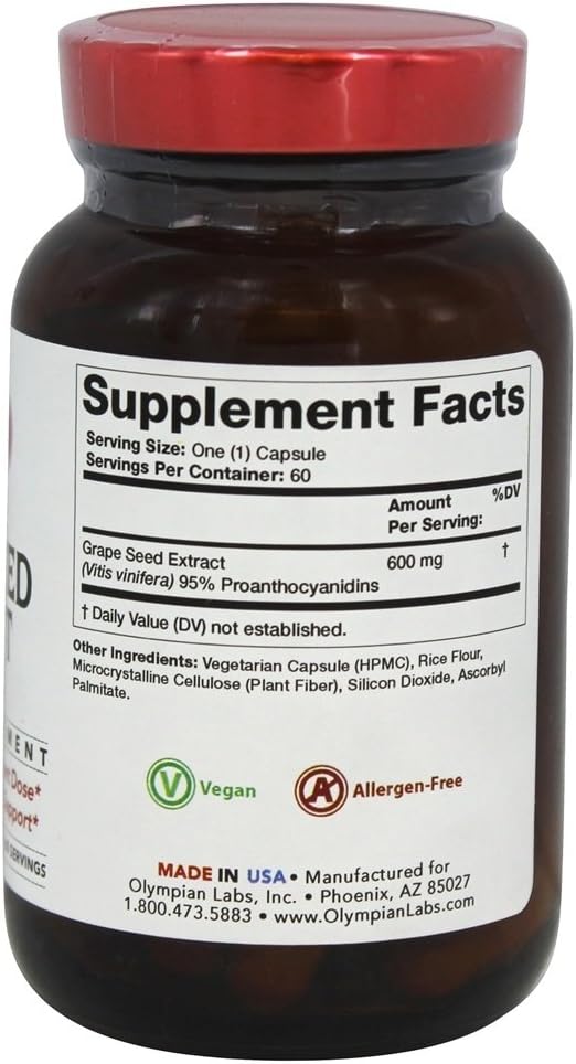 High Potency Grape Seed Extract Capsules - 600mg, Heart & Immune Support, 60 Count