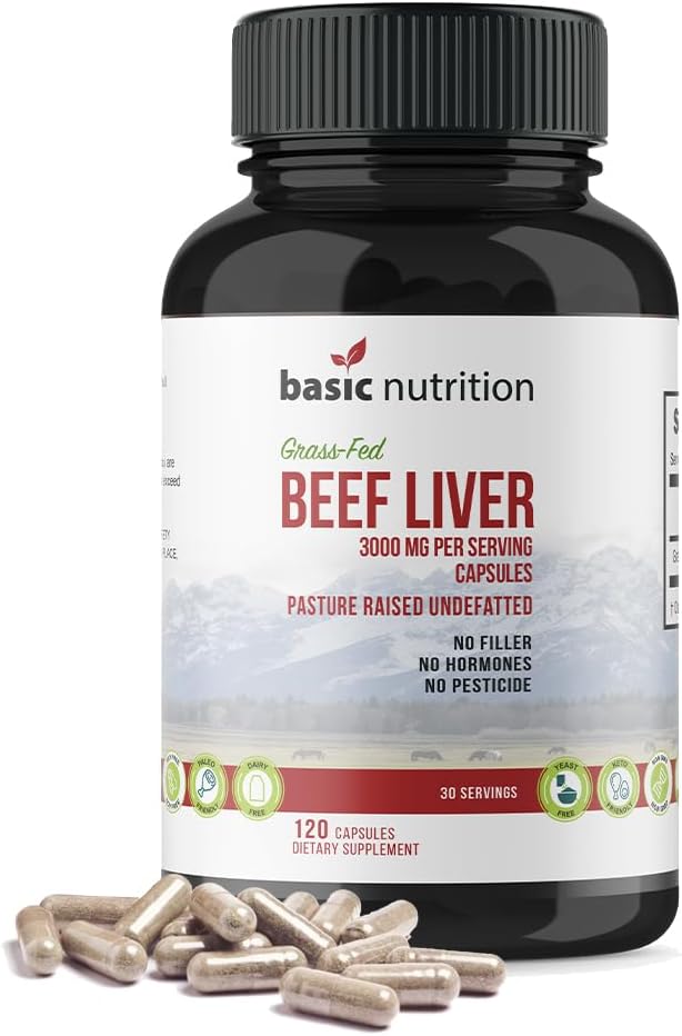 High Potency Grass-Fed Beef Liver Capsules | 3000mg Serving | Non-GMO, Hormone-Free, Gluten-Free | Desiccated and Undefatted
