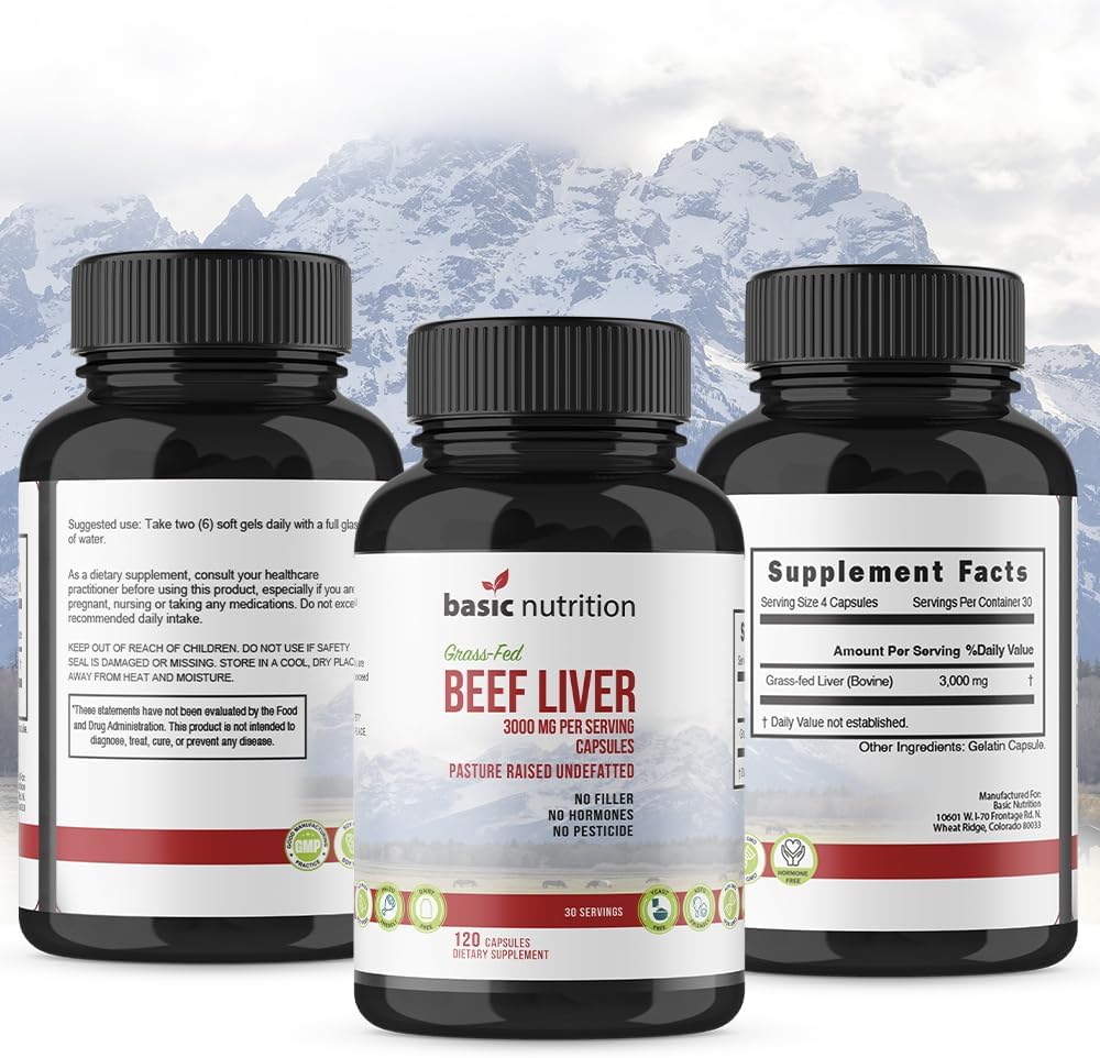 High Potency Grass-Fed Beef Liver Capsules | 3000mg Serving | Non-GMO, Hormone-Free, Gluten-Free | Desiccated and Undefatted