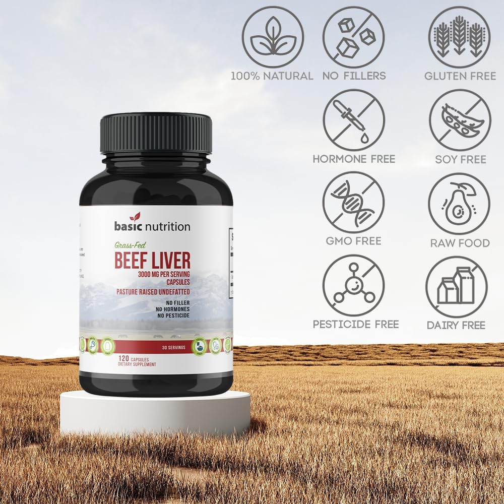 High Potency Grass-Fed Beef Liver Capsules | 3000mg Serving | Non-GMO, Hormone-Free, Gluten-Free | Desiccated and Undefatted