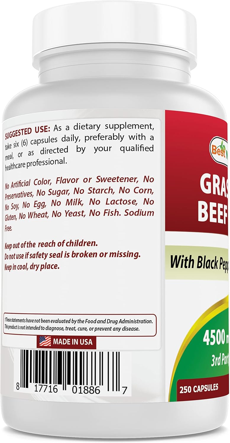 High Potency Grass-Fed Beef Liver Capsules 4500mg - 250 Count - Natural Desiccated Supplement with Black Pepper Extract - Energy, Detox, Digestion, Immunity Boost - Premium Quality Liver Pills
