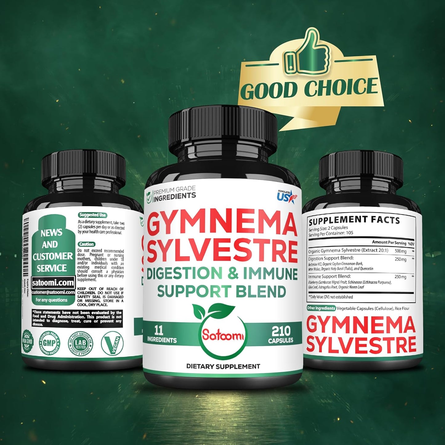 High Potency Gymnema Sylvestre Supplements - 1000mg - 210 Capsules with Gymnema Extract 20:1, Berberine HCl, Quercetin - Immune, Digestive Health Support