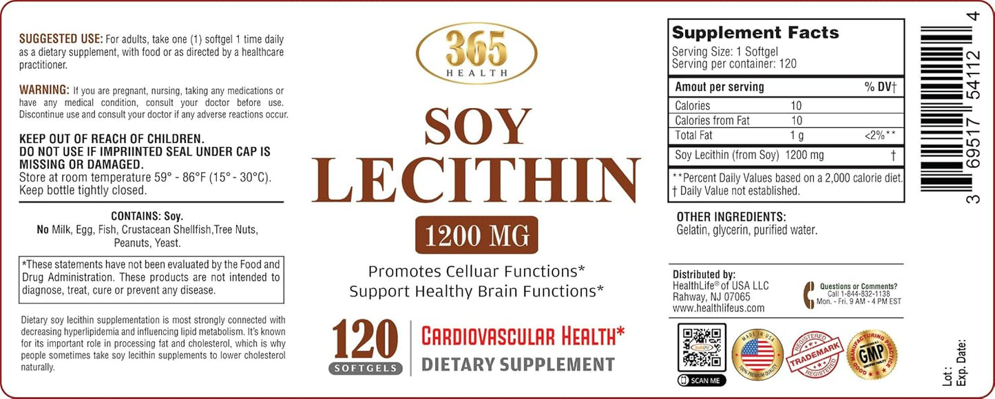 High Potency Health LFE Lecithin 1200mg Softgels for Brain & Nerve Support - Natural Essential Fatty Acids Dietary Supplement