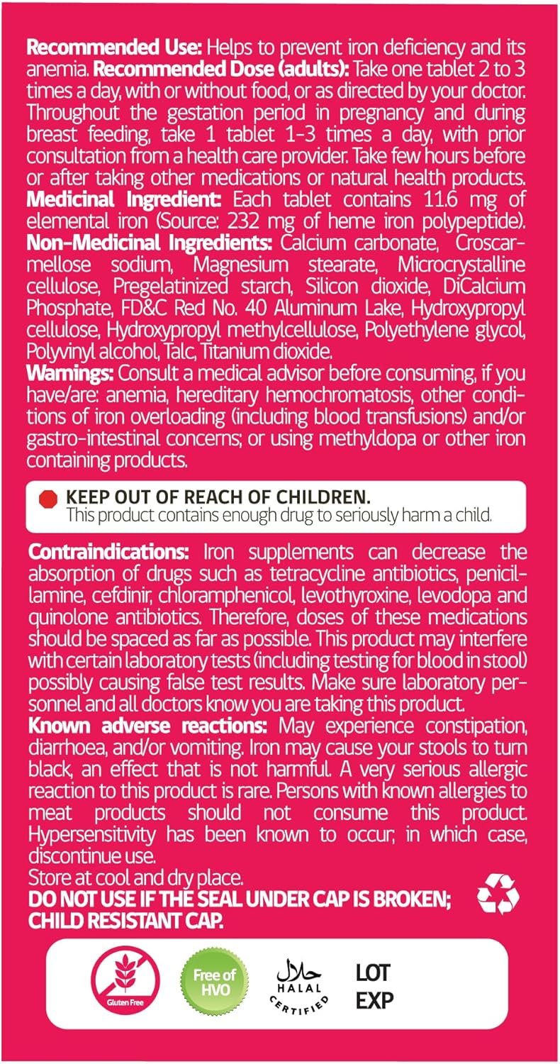 High Potency Heme Boost Iron Supplement | 11.6mg (232mg Heme Iron) | 180 Tablets | Gentle on Stomach | Safe for Pregnancy | Iron Pills for Adults