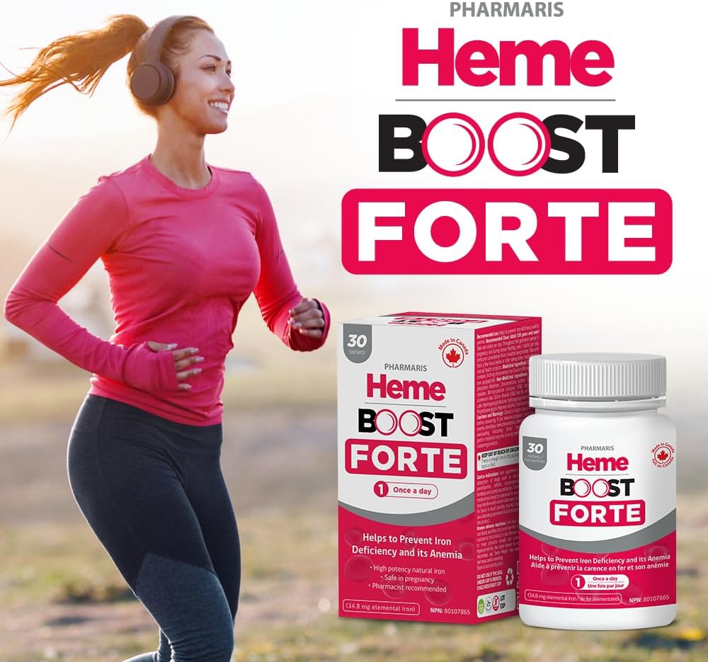 High Potency Hemeboost Forte Iron Supplement - 30 Tablets - 34.8mg Heme Iron - Gentle & Safe for Adults and Pregnancy - High Absorption Formula
