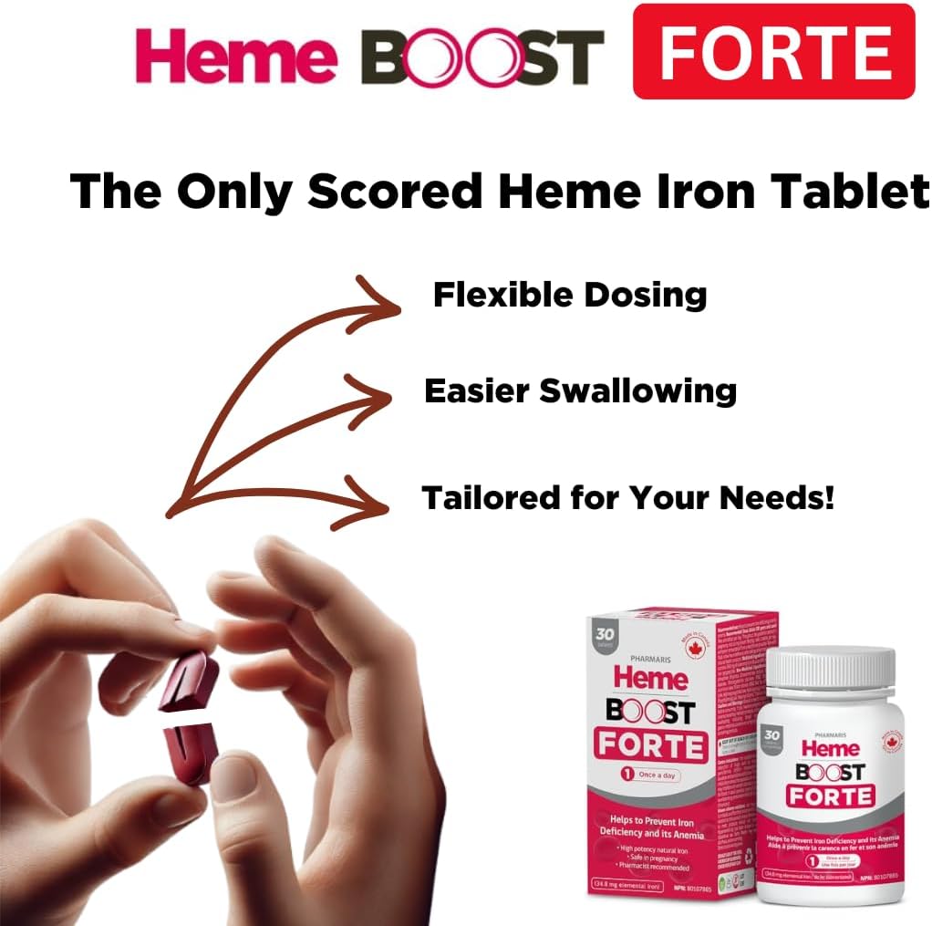High Potency Hemeboost Forte Iron Supplement - 30 Tablets - 34.8mg Heme Iron - Gentle & Safe for Adults and Pregnancy - High Absorption Formula