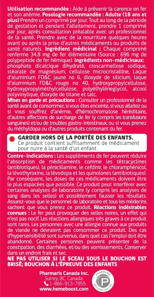 High Potency Hemeboost Forte Iron Supplement - 30 Tablets - 34.8mg Heme Iron - Gentle & Safe for Adults and Pregnancy - High Absorption Formula