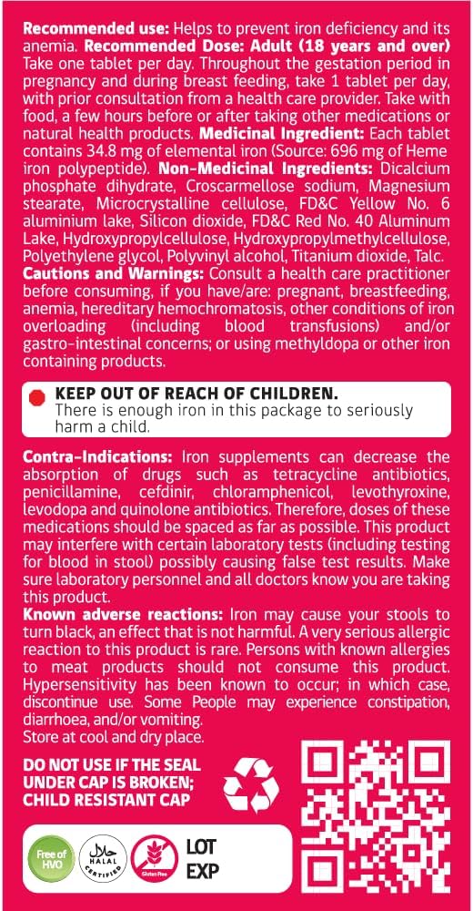 High Potency Hemeboost Forte Iron Supplement - 30 Tablets - 34.8mg Heme Iron - Gentle & Safe for Adults and Pregnancy - High Absorption Formula