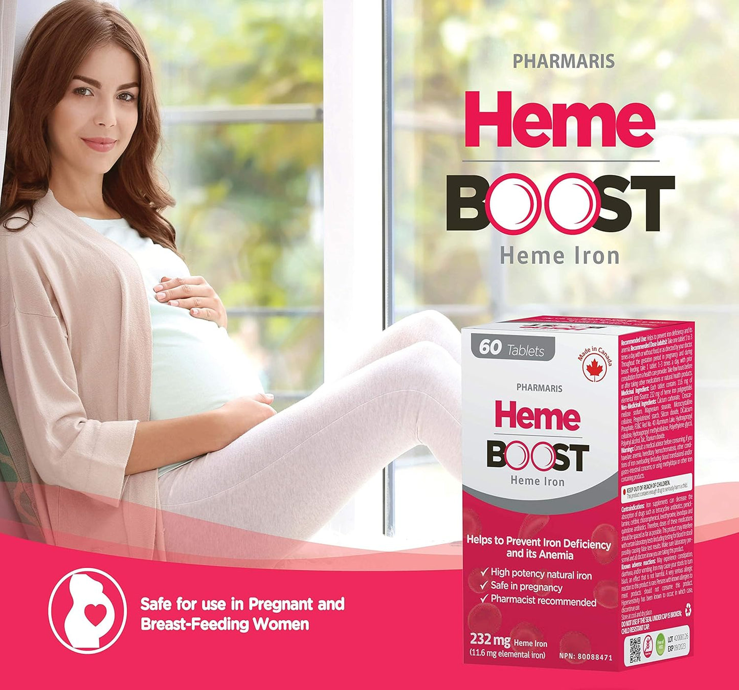 High Potency Hemeboost Iron Supplement - 60 Tablets with 11.6mg Heme Iron - Gentle on Stomach - Safe for Pregnancy - High Absorption Iron Pills for Adults