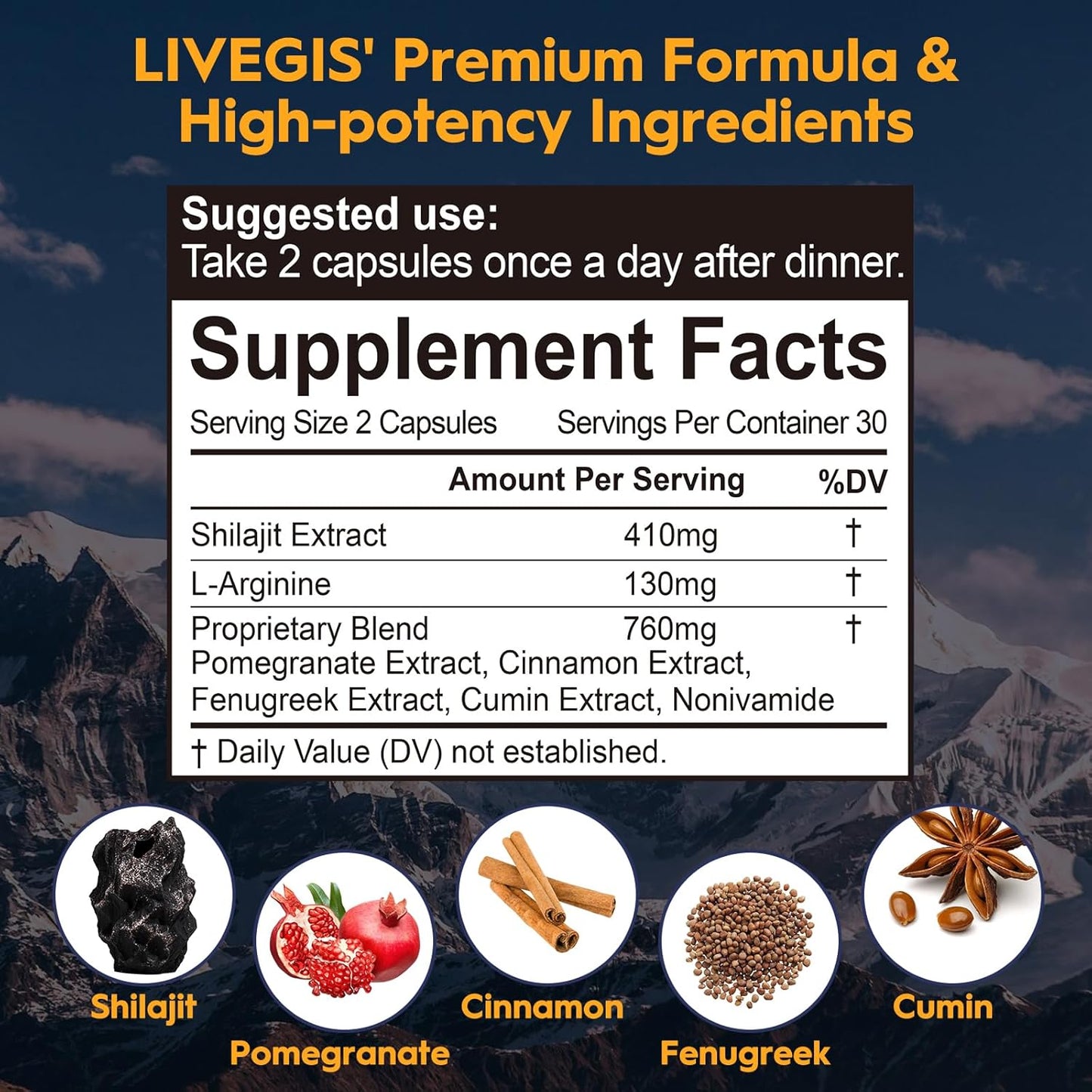 High-Potency Himalayan Shilajit Capsules for Balancing Hormones and Boosting Immunity - 60 Count Organic Supplement