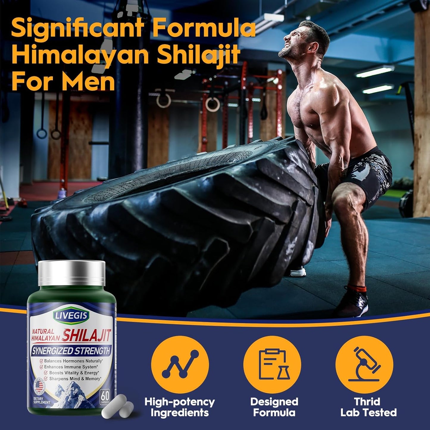 High-Potency Himalayan Shilajit Capsules for Balancing Hormones and Boosting Immunity - 60 Count Organic Supplement