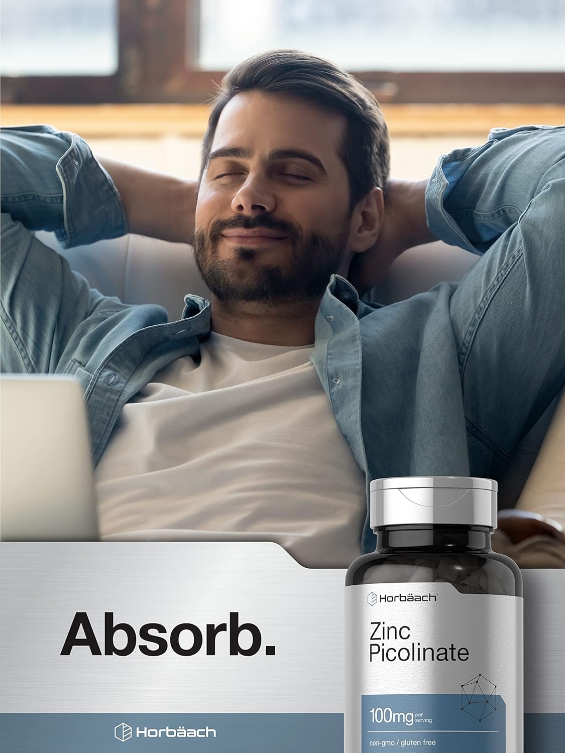 High Potency Horbäach Zinc Picolinate 100mg - 180 Capsules - Non-GMO and Gluten Free - Zinc Supplement for Immune Support