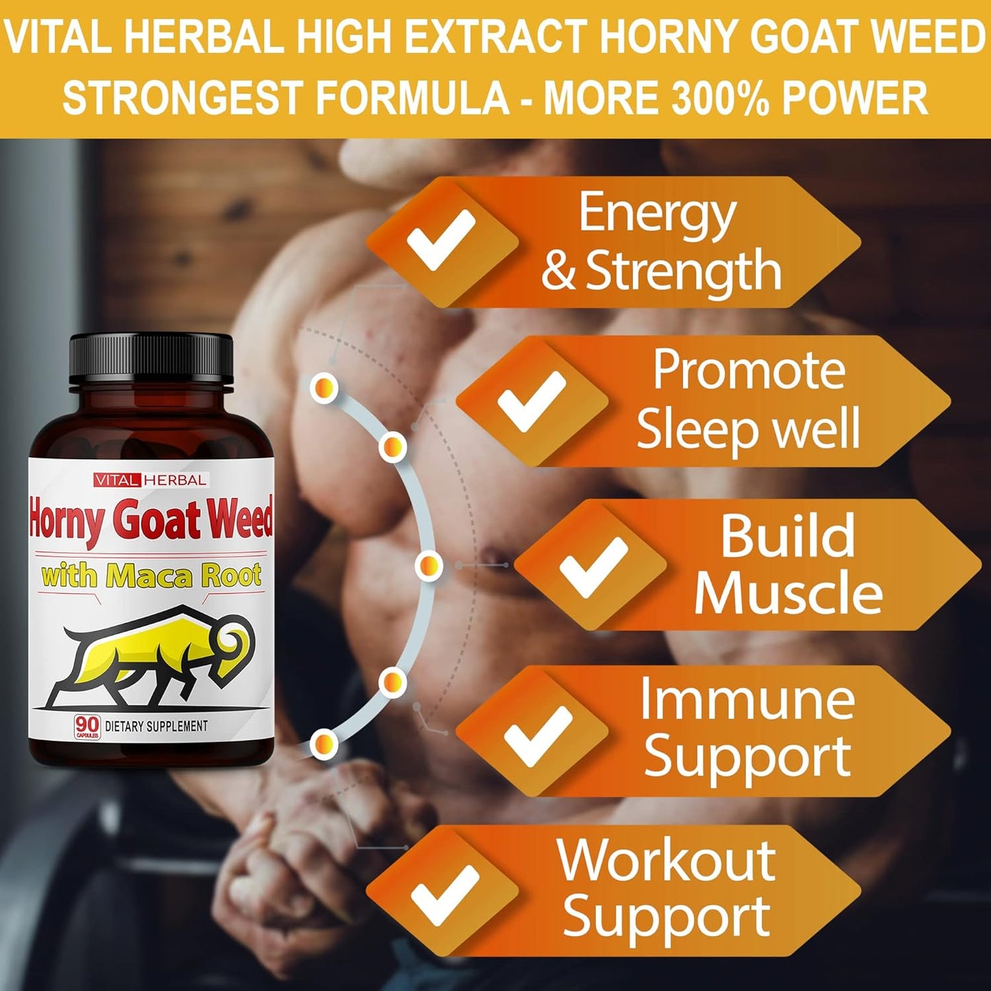 High Potency Horny Goat Weed Capsules with Maca, Tribulus, Ashwagandha & Ginseng - Energy Boost for Men and Women - 90 Count
